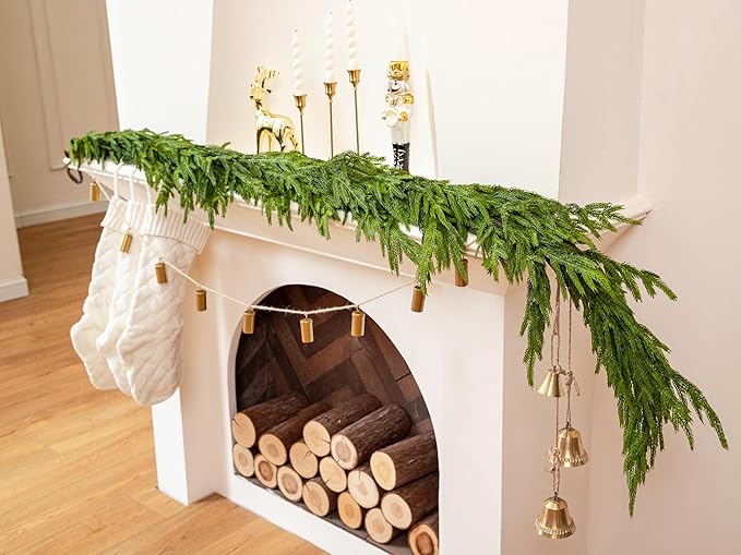 Christmas Garland, 6 Ft Dark Green Norfolk Pine PE Realistic