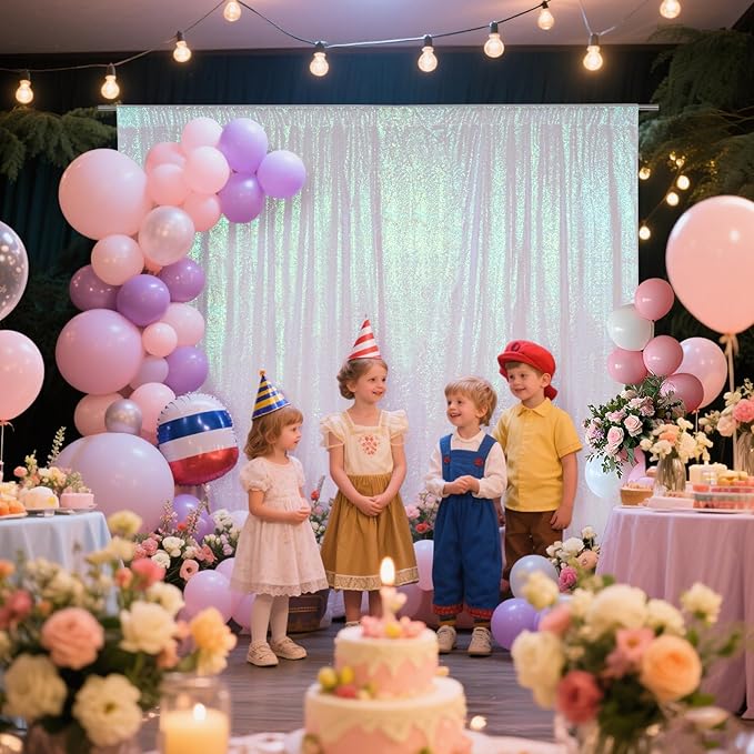 SquarePie Sequin Backdrop Curtain Not See Through Thick Glitter Background for Party 8FT x 10FT Iridescent