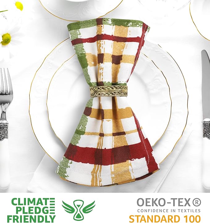 Cloth Napkins Set, Fall Plaid Cotton Dinner Napkins, 20x20 Inch Rectangular