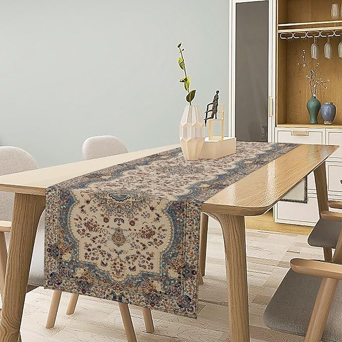 Boho Vintage French Table Runner,Retro Flower Rustic Country Style Floral Print Pattern for Home Kitchen Table Decor Dining Coffee Room Garden Party Decor 13x72in