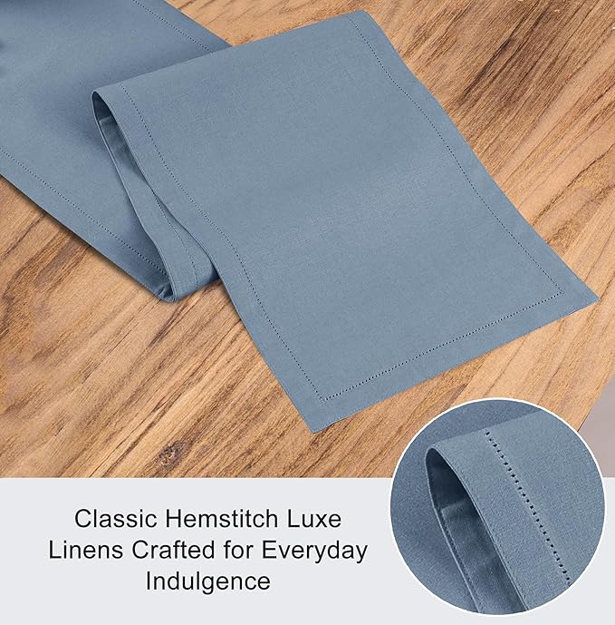 Ruvanti Linen Table Runner 48 Inches, Classic Hemstitch, Washable, Reusable, Non-Slipping, Stain Resistant- Perfect for Parties, Weddings, Dinners, Thanksgiving, Christmas, Indoor use – Grey