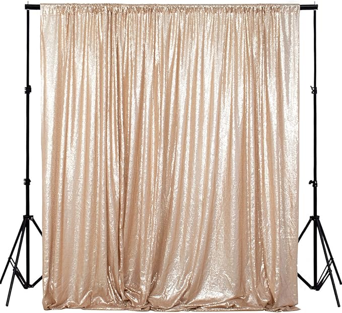 Backdrop Curtain Champagne Sequin 10 x 10 ft Mesh Photo Backdrop