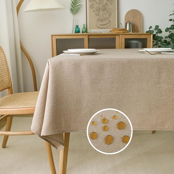 NLMUVW Linen Tablecloth for Rectangle Tables 102 Inch Burlap Textured Table Cloth Water Resistant Farmhouse Rustic Table Cover for Kitchen Dining Coffee, 54 x 102 Inch