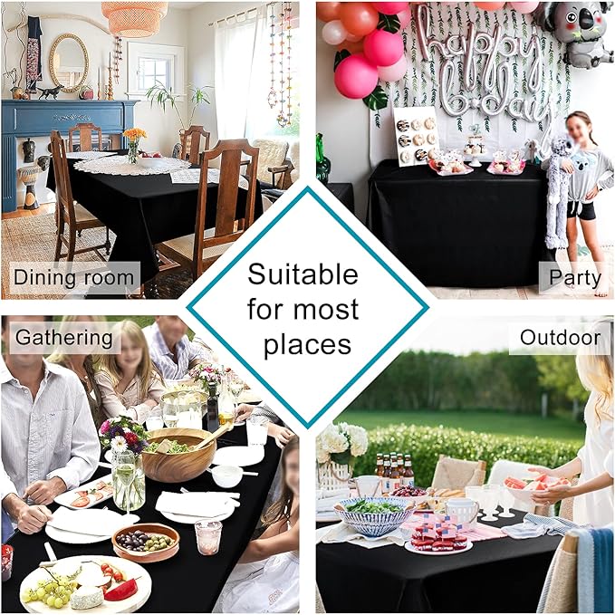 Hiasan Black Tablecloth for Rectangle Tables - Waterproof Wrinkle Resistant and Spillproof Washable Fabric Table Cloth for Dining Room Kitchen Party, 60 x 120 Inch