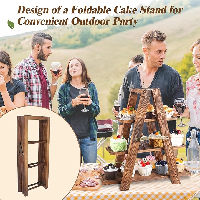 Cupcake Stand, 3-Tier Solid Wood Serving Tray Set with Flower Vine