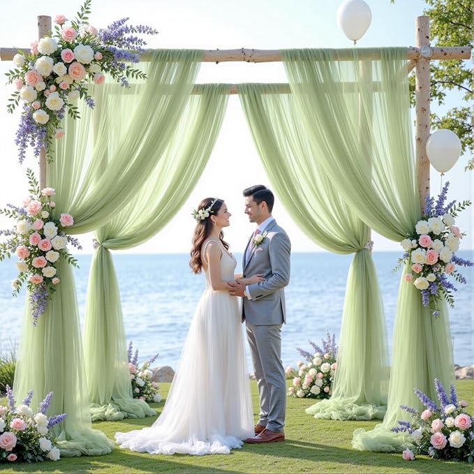 Wedding Arch Draping Fabric Backdrop 1 Panel 30" x 19Ft Sage Green Drapes Curtains for Wedding Reception Sheer Tulle Backdrop Curtain for Ceremony Birthday Party Baby Shower Arbor Ceiling Decorations