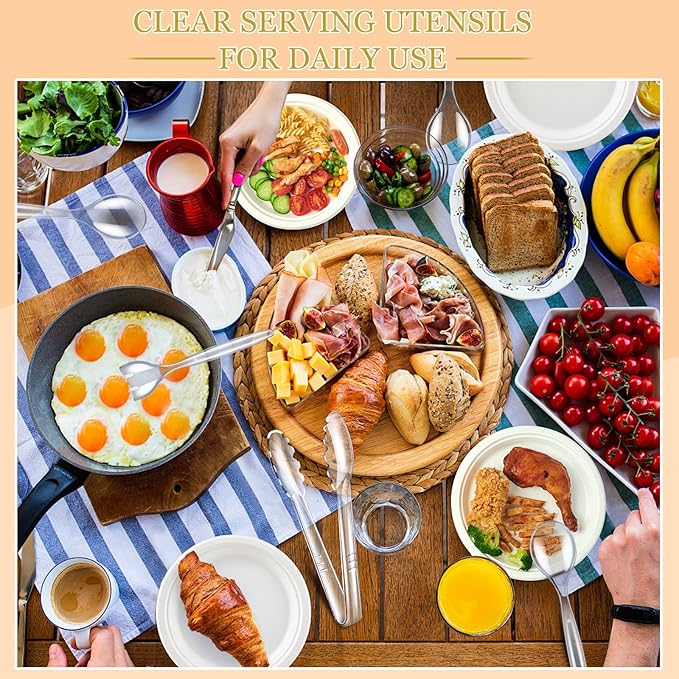 Serving Spoons, Tongs and Forks Set, 24 Count Clear Plastic Disposable