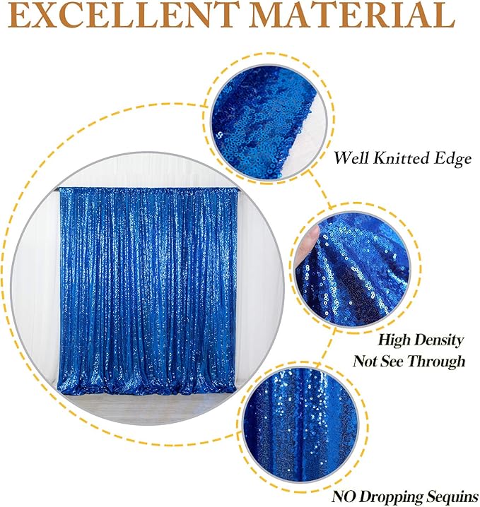 Backdrop Royal Blue Sequin Photo Background, 10 x 10 ft with Rod Pocket