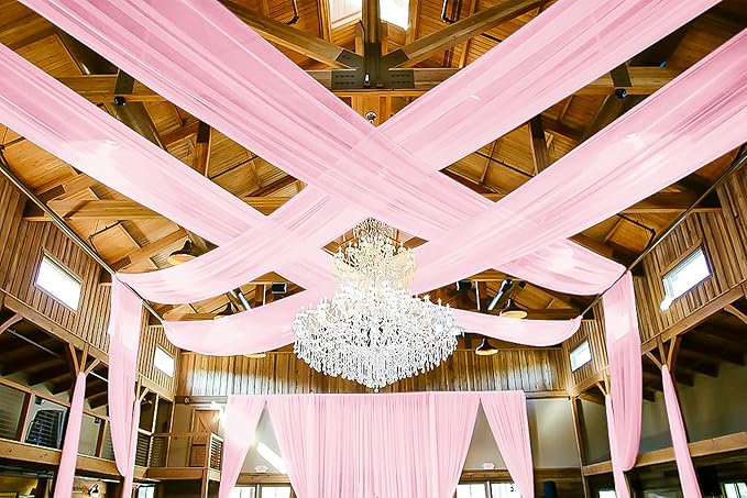 6 Panels Pink Ceiling Drapes for Wedding 5ftx40ft Ceiling Drapes Wedding Arch Draping Fabric Cheesecloth Sheer Curtain Romantic Ceiling Decorations for Weddings Party Banquet Ceremony Stage