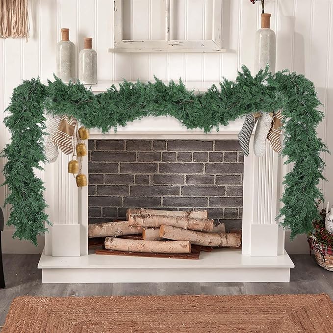 Garlands: Green Plastic Cedar, 9 Feet Long, Set of 2 Pieces