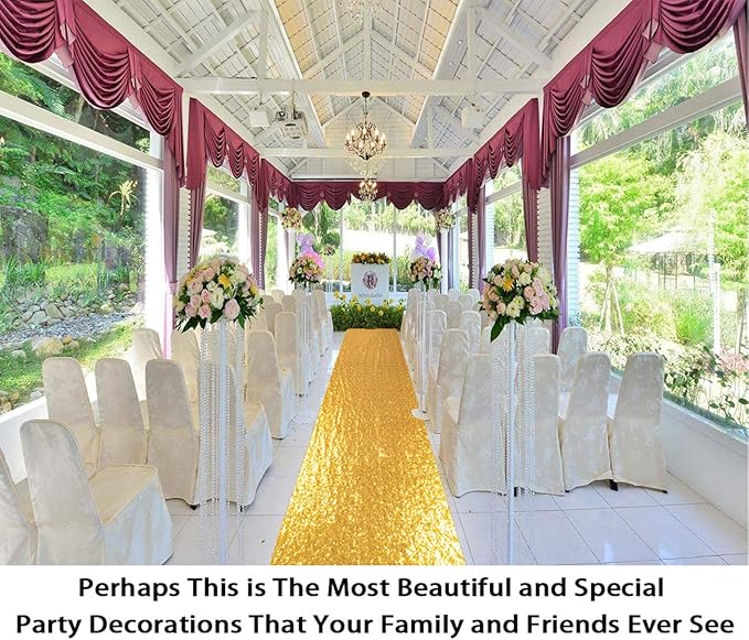 Aisle Runners 4 ft x 10 ft Gold Sequin Wedding Runner, Indoor/Outdoor