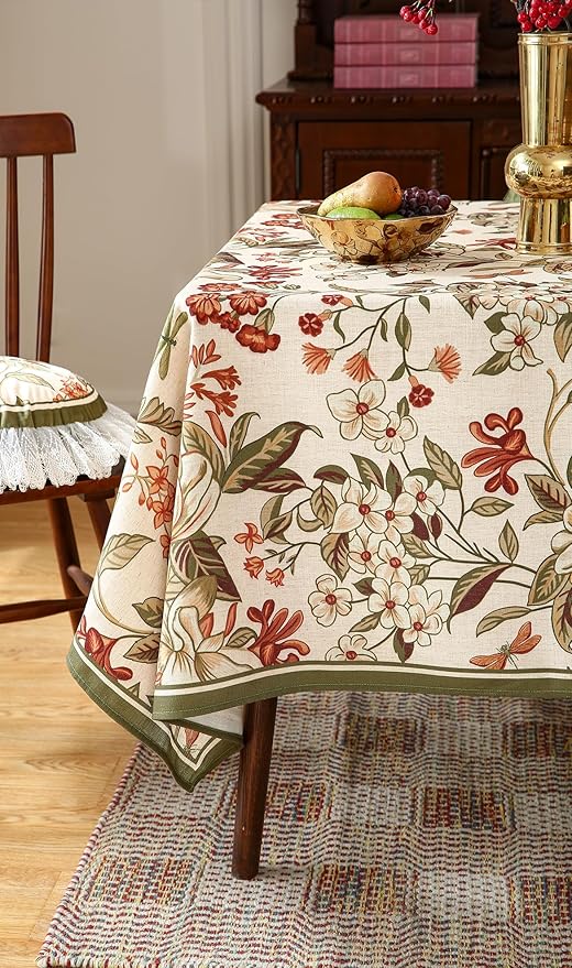 Tablecloth 55x79 Inch Rectangular Linen-Polyester Blend Floral Print
