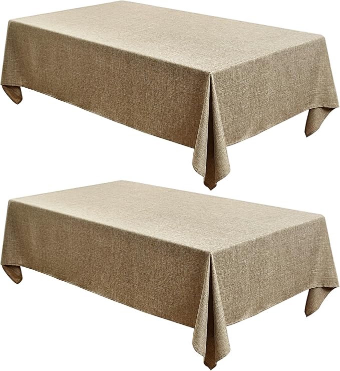 Fitable Linen Textured Tablecloths 2 Pack, Faux Burlap Rectangle Table Clothes for 6 Foot Tables, Flax Holiday Table Covers for Kitchen Dining, Outdoor Picnic, Farmhouse (Khaki, 54 x 108 Inch)