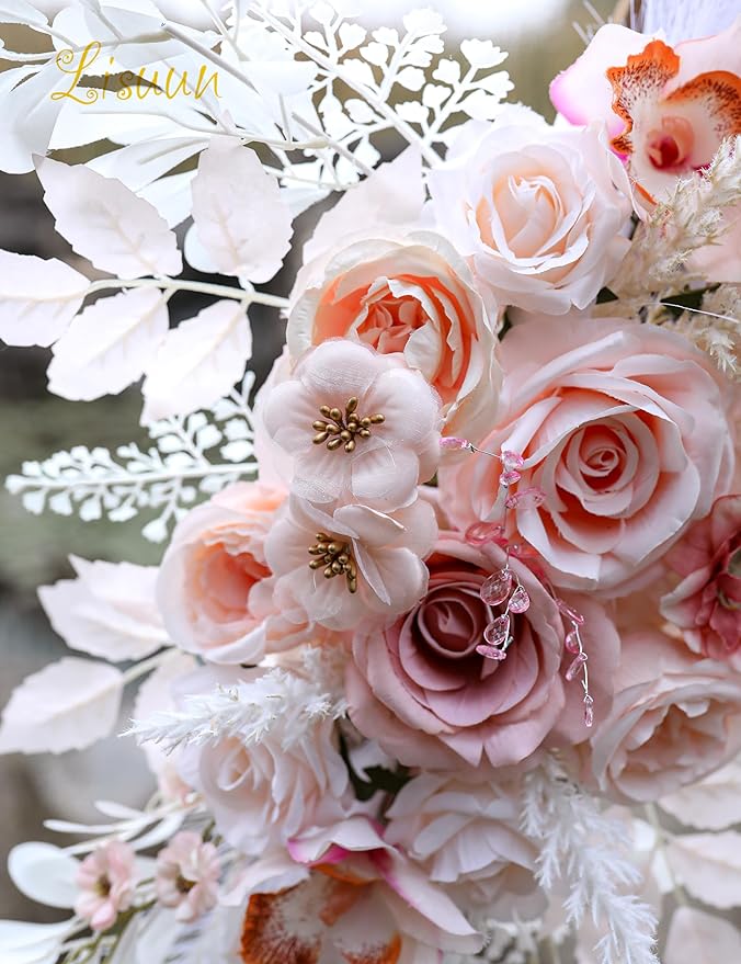 Artificial Flowers for Wedding Arch, Salmon Pink with Pampas Grass