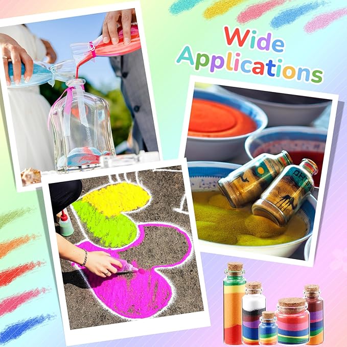 Wettarn 120 Pcs 1.25 oz Sand Art Bottle Kits 60 Colors of Sand and Bottle for Rangoli Art Painting DIY Drawing Favor Diwali Wedding Decoration Vase Glass Crafty Collection (Bright Colors)