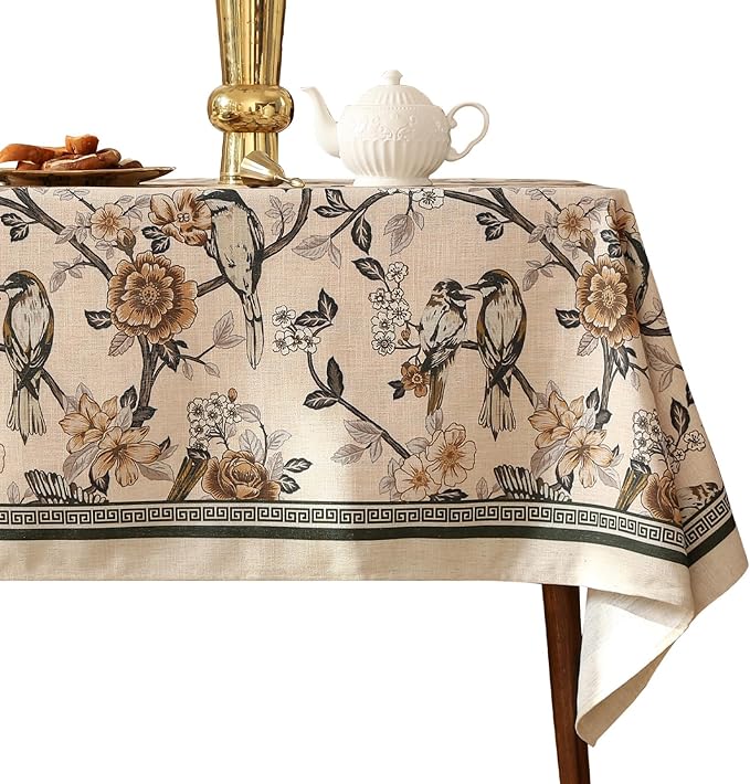 Rectangular Linen Blend Tablecloth, 63 x 102 Inch, Floral Print