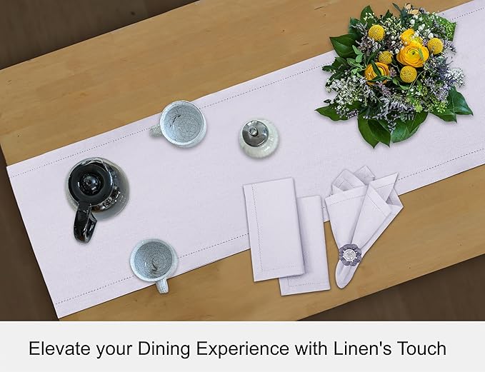 Ruvanti Linen Table Runner 60 Inches, Classic Hemstitch, Washable, Reusable, Non-Slipping, Stain Resistant- Perfect for Parties, Weddings, Dinners, Thanksgiving, Christmas, Indoor use – Lavender Grey