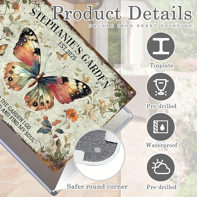 Custom Sign, Personalized Metal Signs, Customize for Office, Business, Workplace, Office, Home, Delivery Signs, Metal Sign With Your Own Image, Text,Photo, Pets, Kids Art Made in USA (Garden 03)