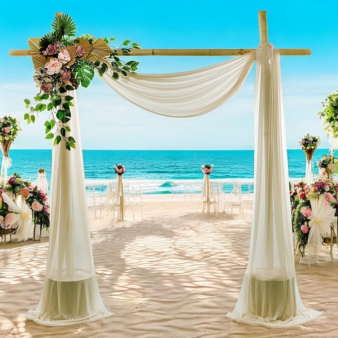 MDS Halloween Chiffon Draping Fabric - 2 Panel, 30" Wide x 75ft Long - Sheer Spooky Arbor & Canopy Drapery for Haunted House Backdrops, Party Ceilings, DIY Costumes & Themed Events - Champagne Gold