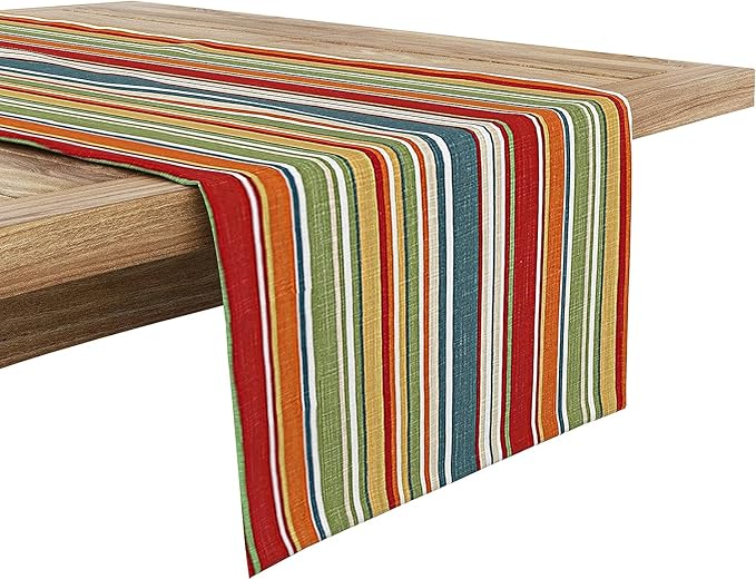 Ruvanti 100% Cotton Table Runner 120 Inches Long, Non-Slip, Stain Resistant, Washable & Reusable Table Runners Perfect for Wedding, Parties, Christmas, Holiday, in-Door use - Multi Stripe