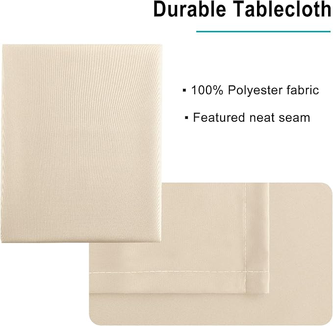 Hiasan Waterproof Tablecloth Rectangle - Washable Fabric Table Cloth for Dining Room Kitchen Birthday Party and Outdoor Use, Beige, 70 x 90 Inch