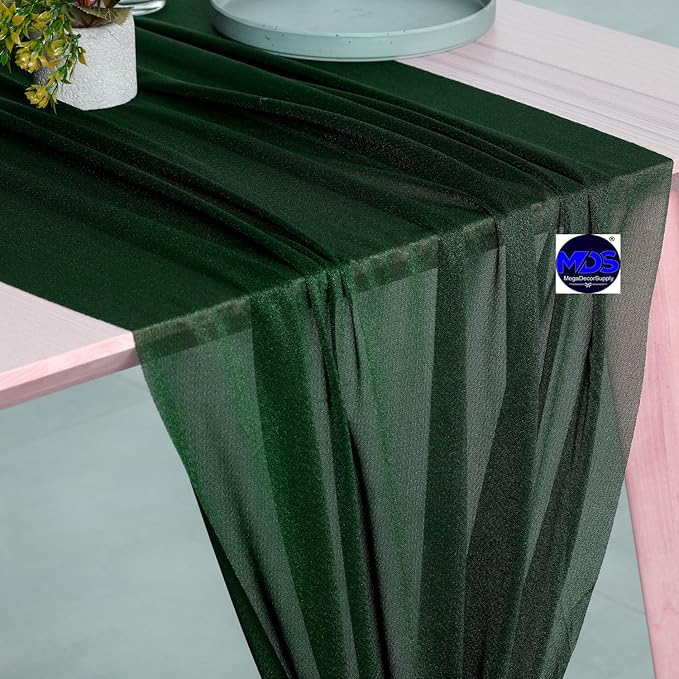 MDS Halloween Chiffon Table Runner - 1 Pack, 29 x 170 Inches, 14ft Each - Sheer Spooky Table Runners for Haunted House Parties, Trick-or-Treat Tables, Witchy Décor, Wedding & Events - Hunter Green