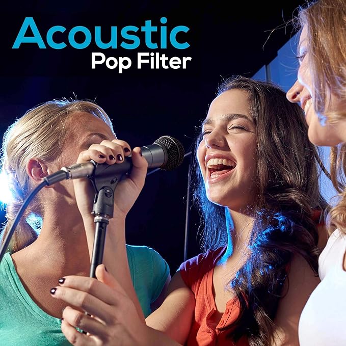 Pyle Dynamic Microphone and Tripod Stand-Height Adjustable from 2.6' to 5.1 Telescoping Boom Arm Mic Length 7.48'' Inch w/Acoustic Pop Filter-Includes 15' ft XLR Cable PMKSM20, Black