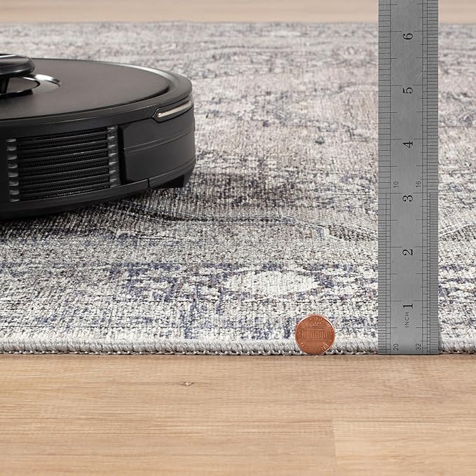 Bloom Rugs Washable Non-Slip 4' x 6' Rug - Blue/Steel Gray/Beige Traditional Medallion Area Rug for Living Room, Bedroom, Dining Room, and Kitchen - Exact Size: 4' x 6'