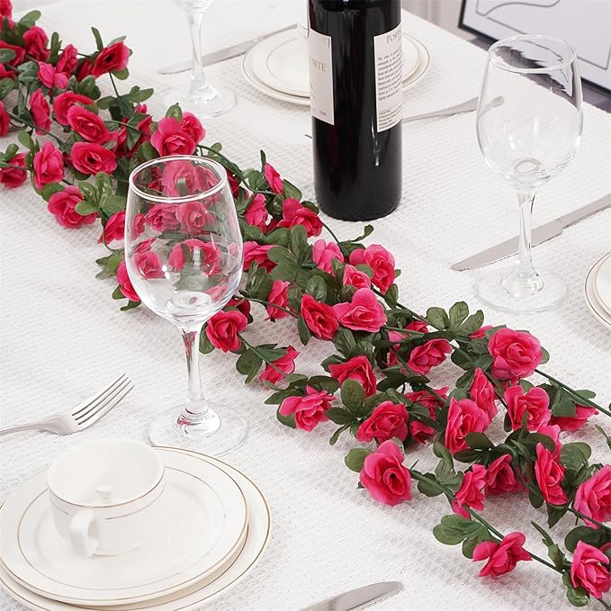 10 Pcs 82FT Flower Garland, Artificial Rose Garland Flowers Plants Fake Flower Hanging Rose Ivy, Birthday Party Valentine's Day Wedding Wall Arch Decor（Fuchsia）