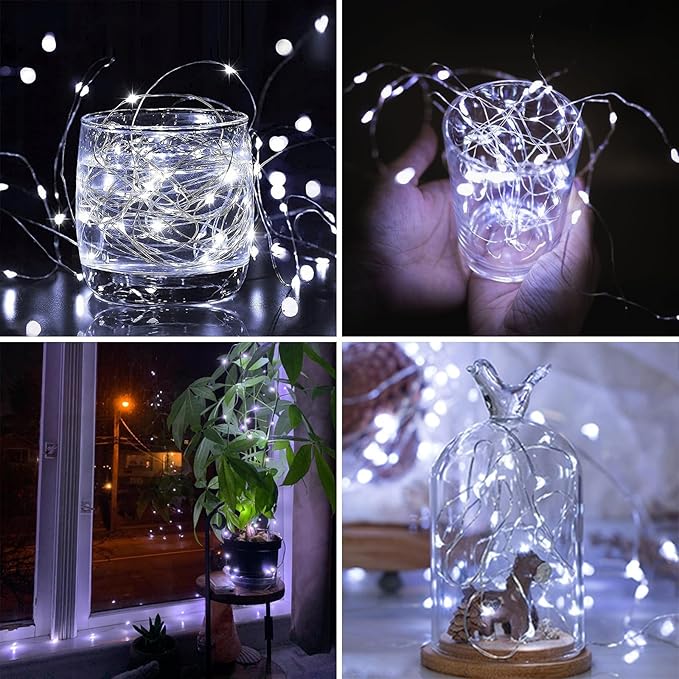 4 Pack 60LED Battery Operated Fairy Lights with Remote, 8 Modes LED String Lights with Timer, Dimmable, Memory Function, Waterproof Twinkle Fairy Lights for Outdoor Indoor Christmas Decor(Cool White)