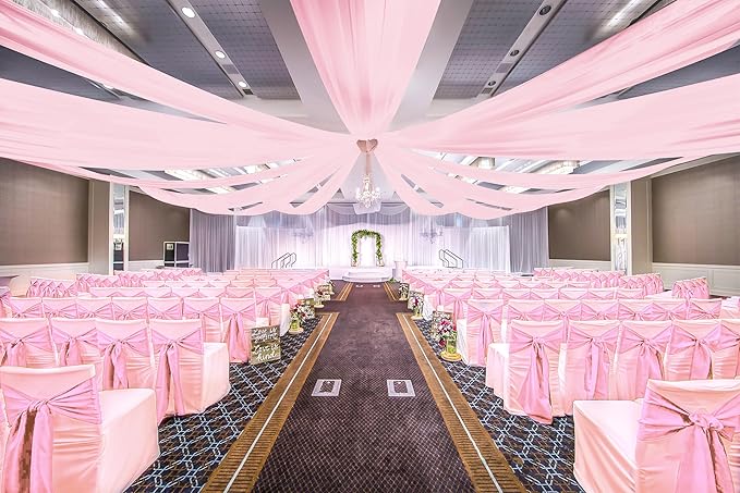 6 Panels Pink Ceiling Drapes for Wedding, 5ftx20ft Ceiling Drapes Cheesecloth Sheer Fabric Curtain Wedding Arch Draping Fabric Romantic Ceilings Decorations for Weddings Party Ceremony Stage