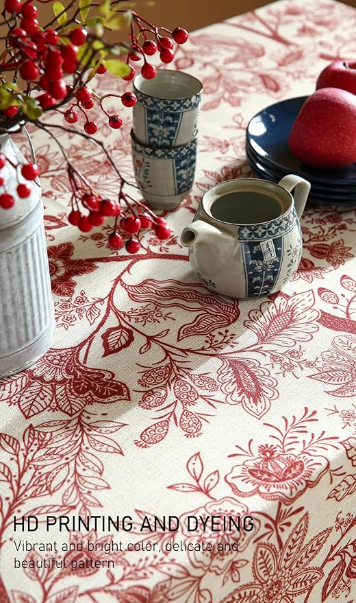 Rectangular Tablecloth, 63 x 94 Inches, Linen-Blend Floral Print