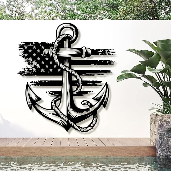 Metal Anchor Wall Decor, Anchor Metal Sign, Metal Anchor Decor, Anchor Metal Wall Art, Metal Nautical Wall Decor, Metal Wall Decor Coastal, Anchor Wall Decor (silver, 19L" x 17"W / 47 x 43 cm)