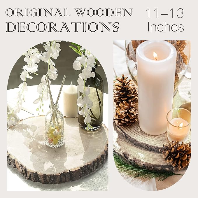 ZOCONE 4 Pcs Large Wood Slices 11-13 Inches Unfinished Rounds, Natural Paulownia Wooden Slices for Centerpieces, Round Wooden Discs Decoration with Bark, Wood Circles for Centerpieces for Painting