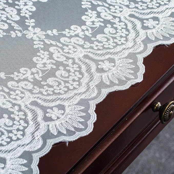 ARTABLE Rectangle Table Runner Lace Macrame Embroidered Table Runners with Exquisite Vintage Shabby Chic for Holiday Wedding Long Dinner Tables (White, 12 x 96 Inch)