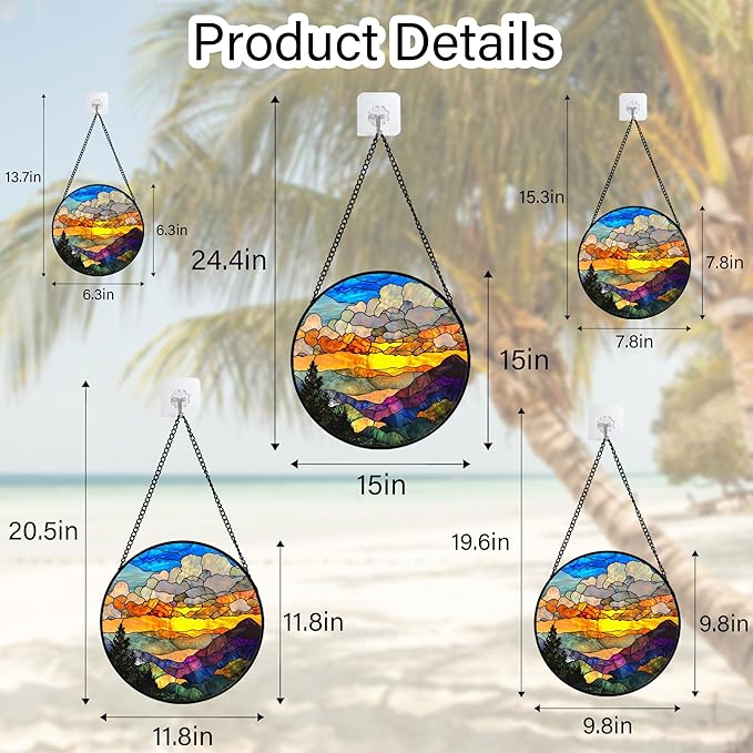 Stained Glass Window Hanging, Abstract Clouds Mountains Landscape Suncatcher for Doors Window Home Sun Catchers Decor Mother's Day Birthday Gifts for Women, Men Mom 15 in