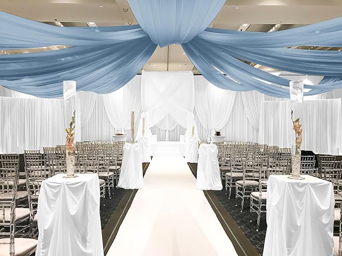 6 Panels Dusty Blue Ceiling Drapes for Wedding, 5ftx40ft Ceiling Drapes Cheesecloth Sheer Fabric Curtain Wedding Arch Draping Fabric Romantic Ceilings Decorations for Weddings Party Ceremony Stage