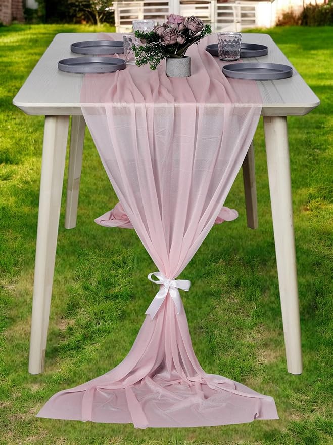 MDS 5 Pack 10ft Chiffon Table Runner 29 x 120 Inches Sheer Wedding Runner Romantic Rustic Table Runner for Wedding Decorations, Birthday Parties, Bridal Shower Party Arch Decor - Blush Pink