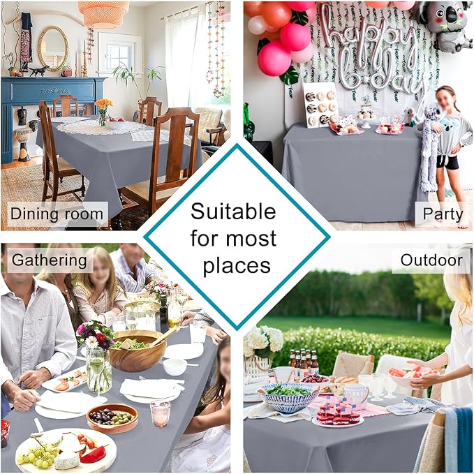 Hiasan Light Gray Rectangle Tablecloth - Waterproof Spillproof and Wrinkle Resistant Washable Polyester Table Cloth for Dining Party, 60 x 140 inch