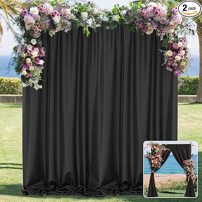 Black Backdrop Curtain for Party, Halloween Backdrop Rod Pocket Photo Drapes Panels Fabric Curtain Backdrop Black Birthday Party Decor for Boys Teens Men,5ft x 8ft, 2 Panels