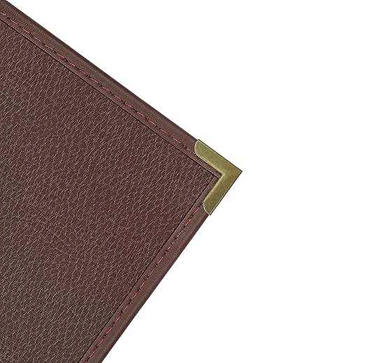 Goodsmart Pajco Style Restaurant Menu Covers – Pack of 10, Side-Load Fold-Out Menu Holders, Single Stitched Edge Clear Vinyl Menu Sleeves, Leatherette Trim Gold Corners, Burgundy, 3 View (8.5" x 14")