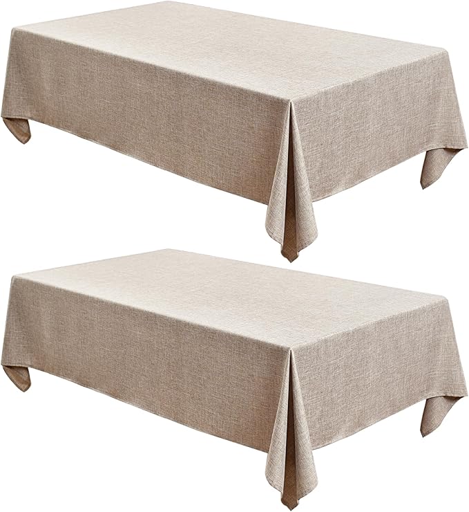 Fitable Linen Textured Tablecloths 2 Pack, Faux Burlap Rectangle Table Clothes for 8 Foot Tables, Rustic Table Covers for Dining, Baby Shower, Party, Banquet, Farmhouse (Nature, 54 x 120 Inch)