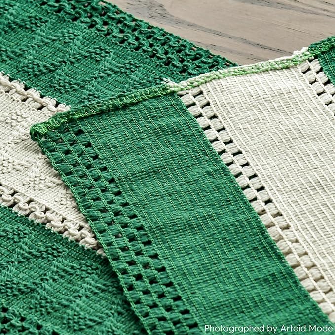 Artoid Mode Dark Green Farmhouse Rustic Table Runner, Seasonal Hollow Kitchen Dining Table Decoration for Home Party Decor 12x48 Inch