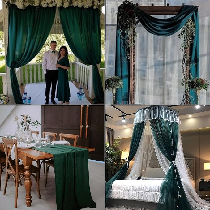 6 Panels Emerald Green Wedding Arch Drapery 28" x20Ft Wedding Arch Draping Fabric Chiffon Fabric Drape Sheer Backdrop Curtain for Nuptials Party Ceremony Birthday Arbor Drapery Reception Ceiling Décor