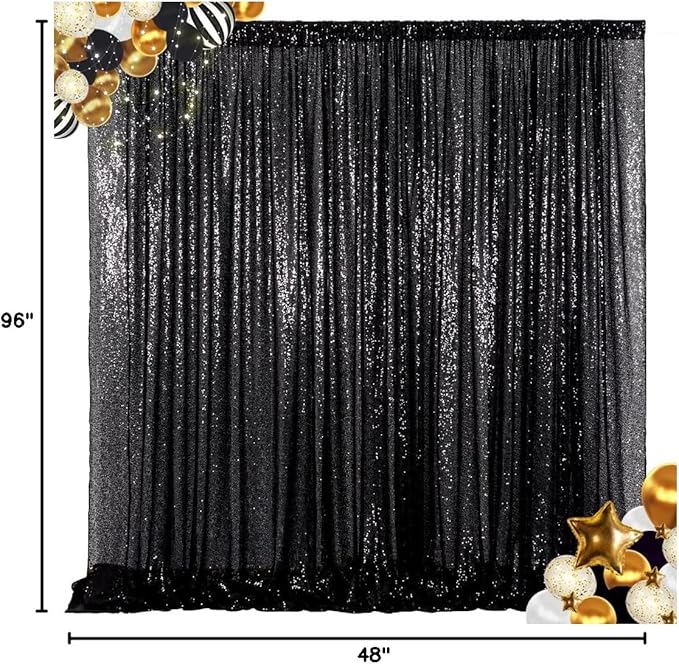 Backdrop Curtain, Black Sequin, 4FT x 8FT Photo Booth Backdrop
