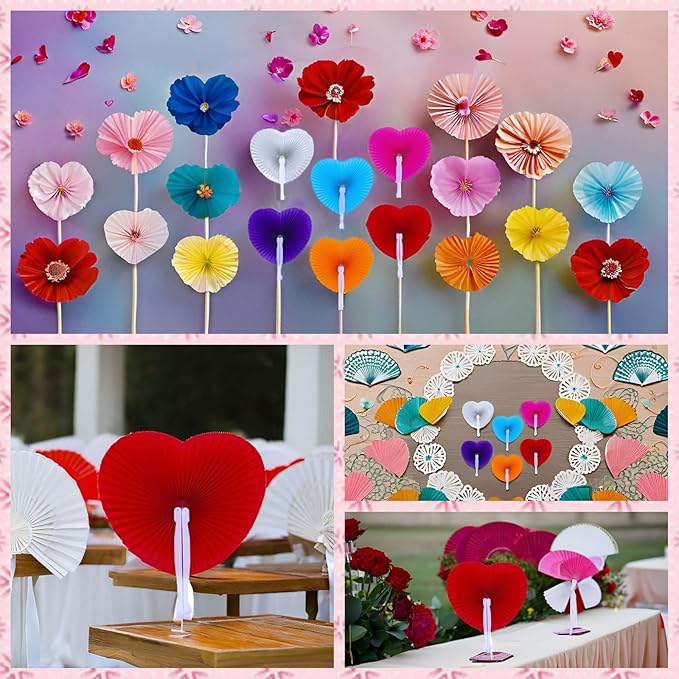 12 Packs Decorative Paper Folding Hand Fans Handheld,Navy Heart Foldable Wedding Fans Chinese and Japanese Fans Bulk for Bridal Guest Church Party Favors Dancing Birthday DIY