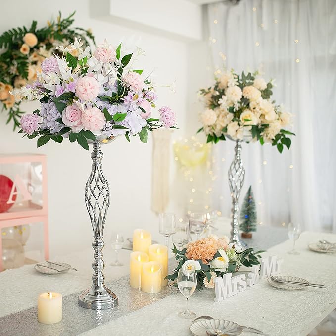Vases, Silver Metal Twist Wedding Centerpieces, Set of 10, 23.23 Inch Tall