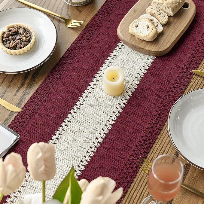 Artoid Mode Red Farmhouse Rustic Table Runner, Seasonal Hollow Kitchen Dining Table Decoration for Home Party Decor 12x60 Inch