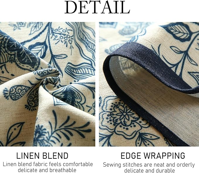 Rectangular Tablecloth 63x94 Inch Blue Floral Linen Polyester Blend