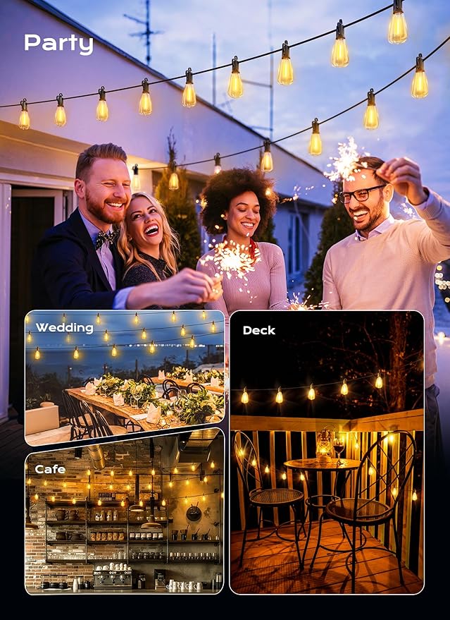 String Lights, 200 FT Black Shatterproof ST38 Edison Bulbs